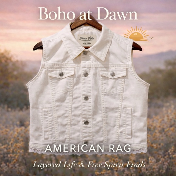 American Rag White Denim Vest with Lace Hem | Size XL - Picture 5 of 7